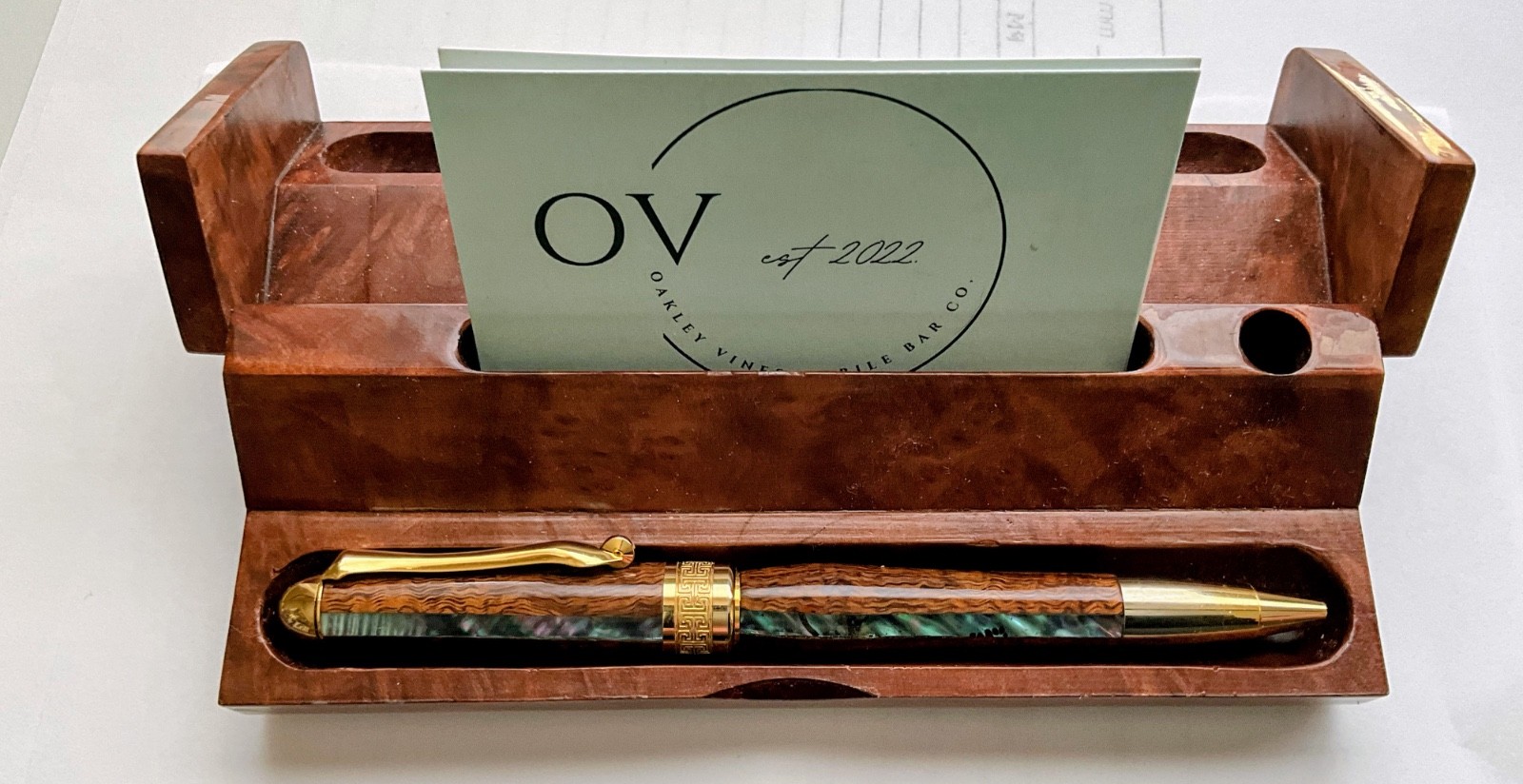 Vintage Hawaii Koa wood & Inlay Pen With Card Case. Hand Made, One Of A Kind.