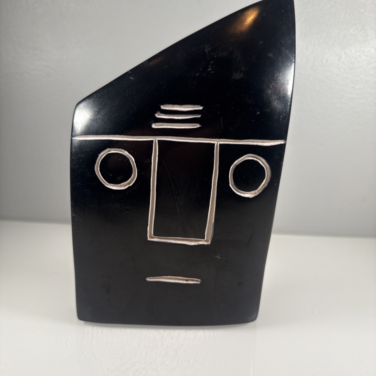 VTG modernist stone face carved stone abstract art statue sculpture bookend