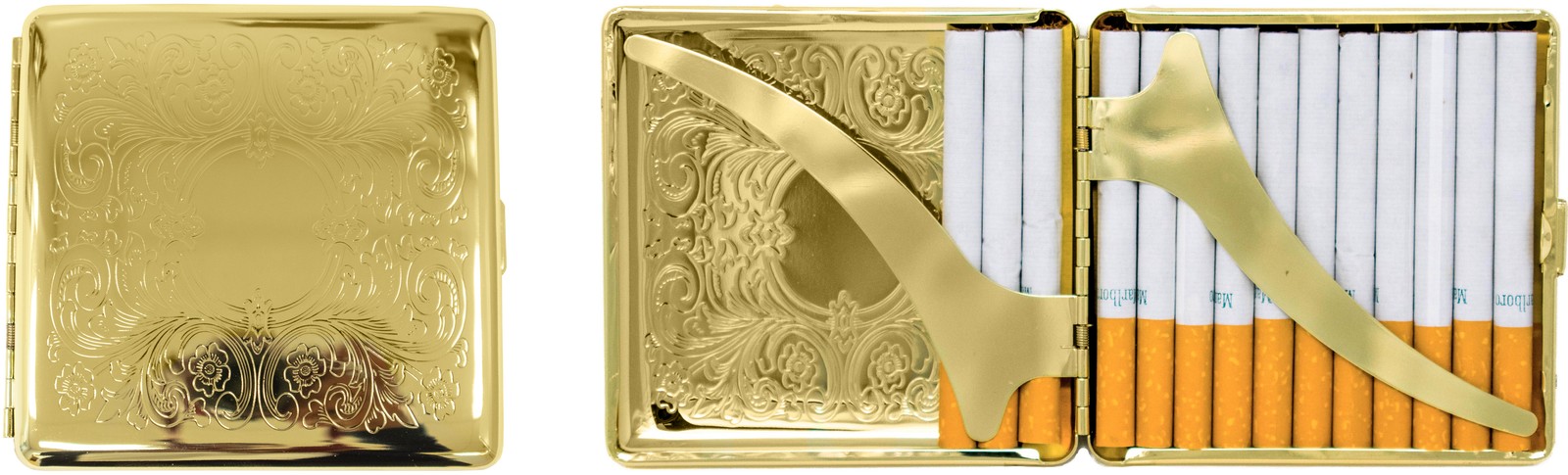 Set of 2 Metal-Plated 84mm Cigarette Case (Gold Victorian Floral)