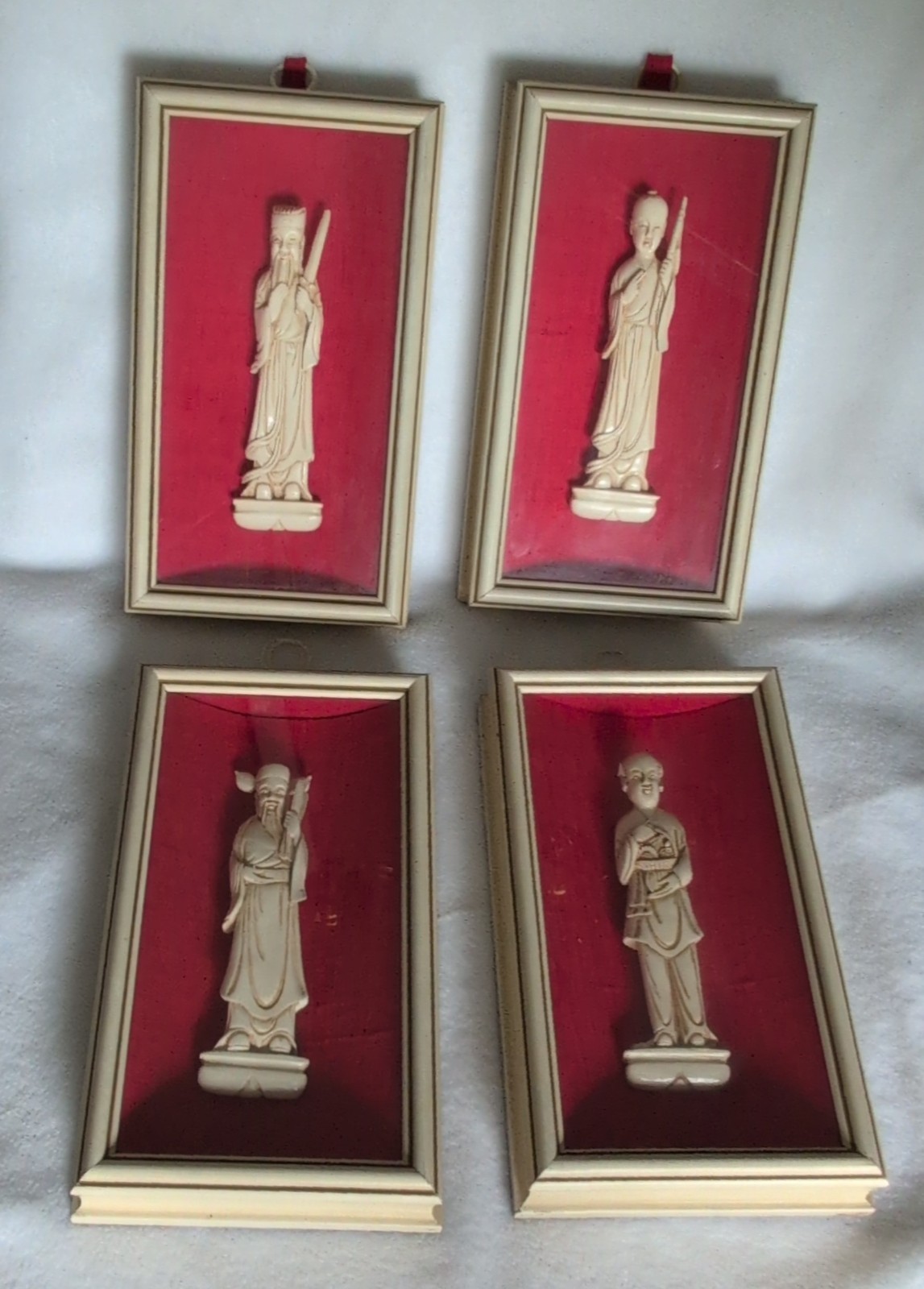 Vtg Sungott Art Studios Chinese Immortals Shadow Box Wall Plaques Set of 4 #822