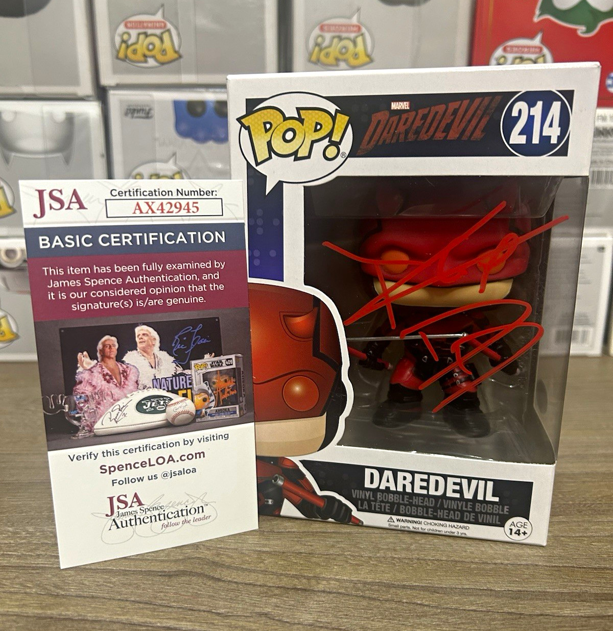 Funko Pop Daredevil #214 Signed by Charlie Cox with JSA COA Marvel Netflix 