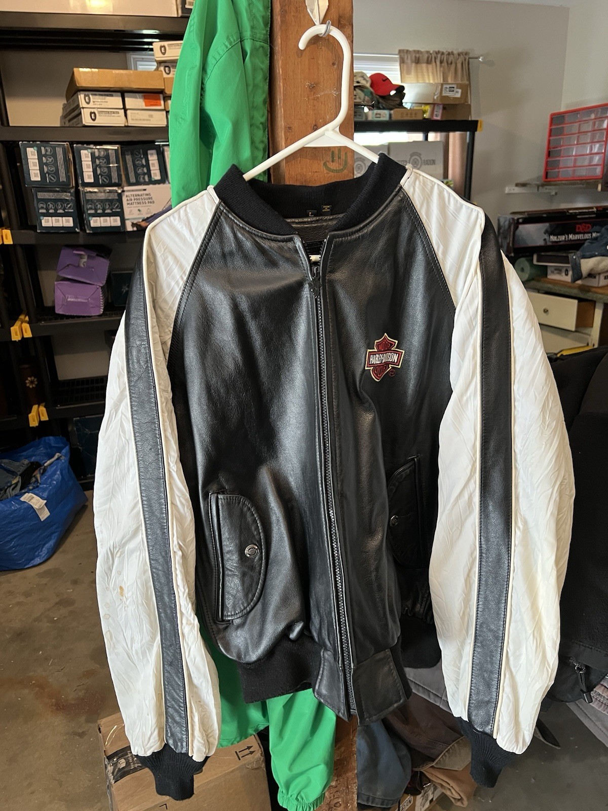 Vintage 1990s Leather/Nylon Harley Davidson Motorcycle Riding Jacket Size LG