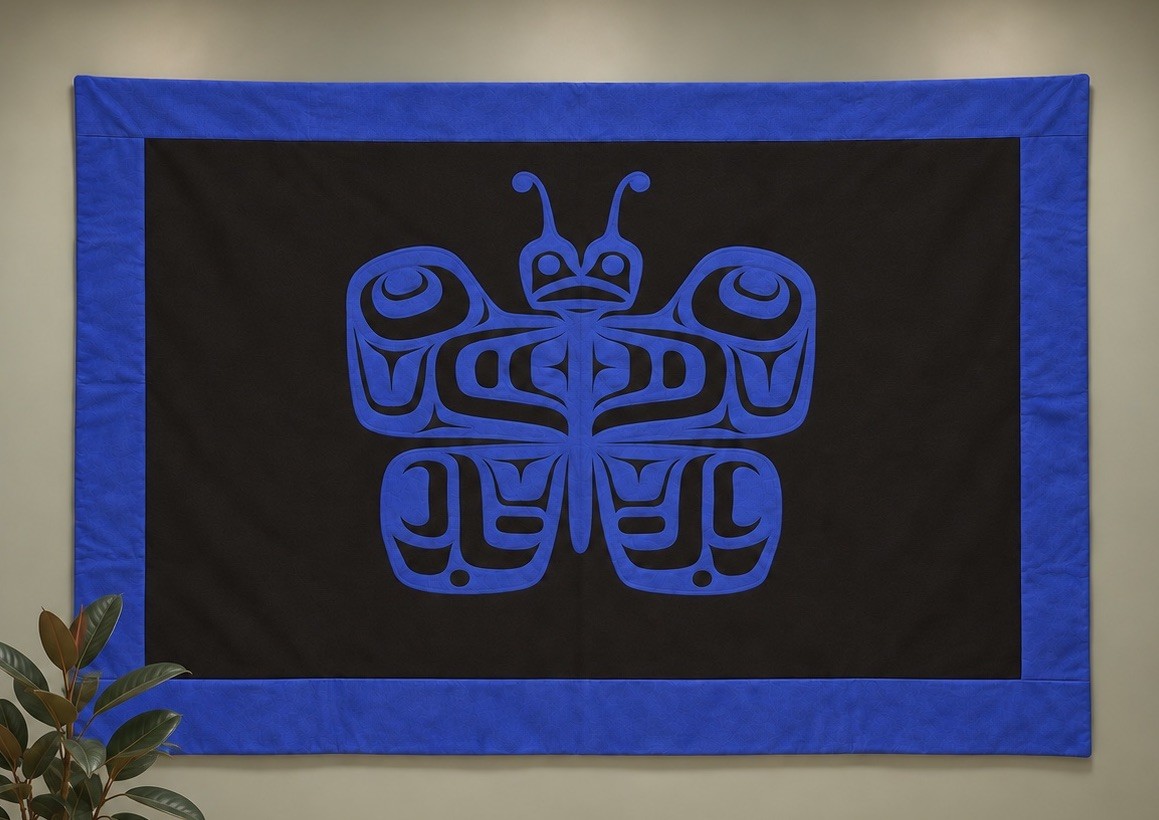 Rare Handmade Tlingit Style Alaskan Butterfly Applique Blanket Lrg Art Textile