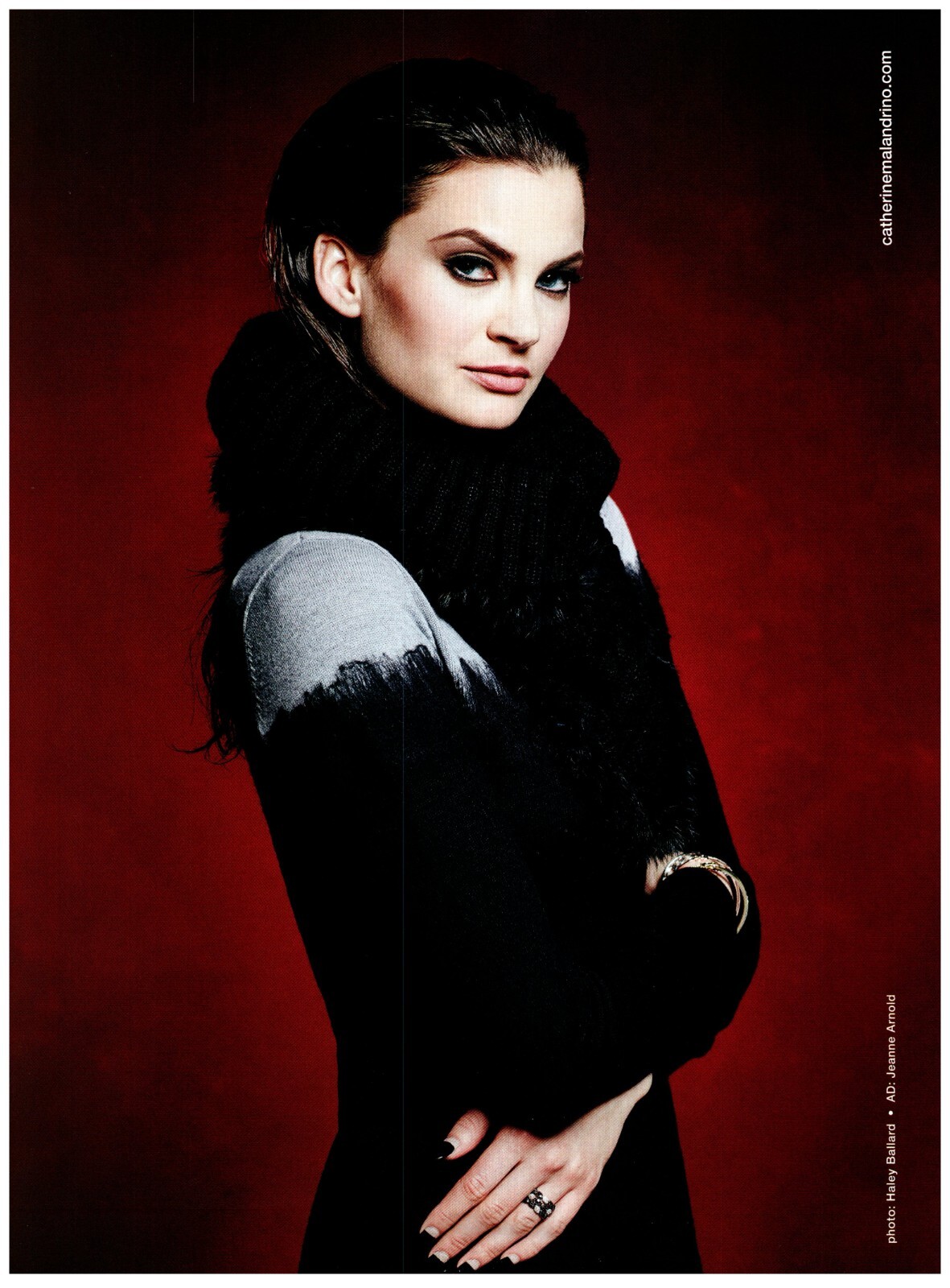2015 Catherine Malandrino Print Ad, Sultry Exaggerated Turtleneck Sweater Dress