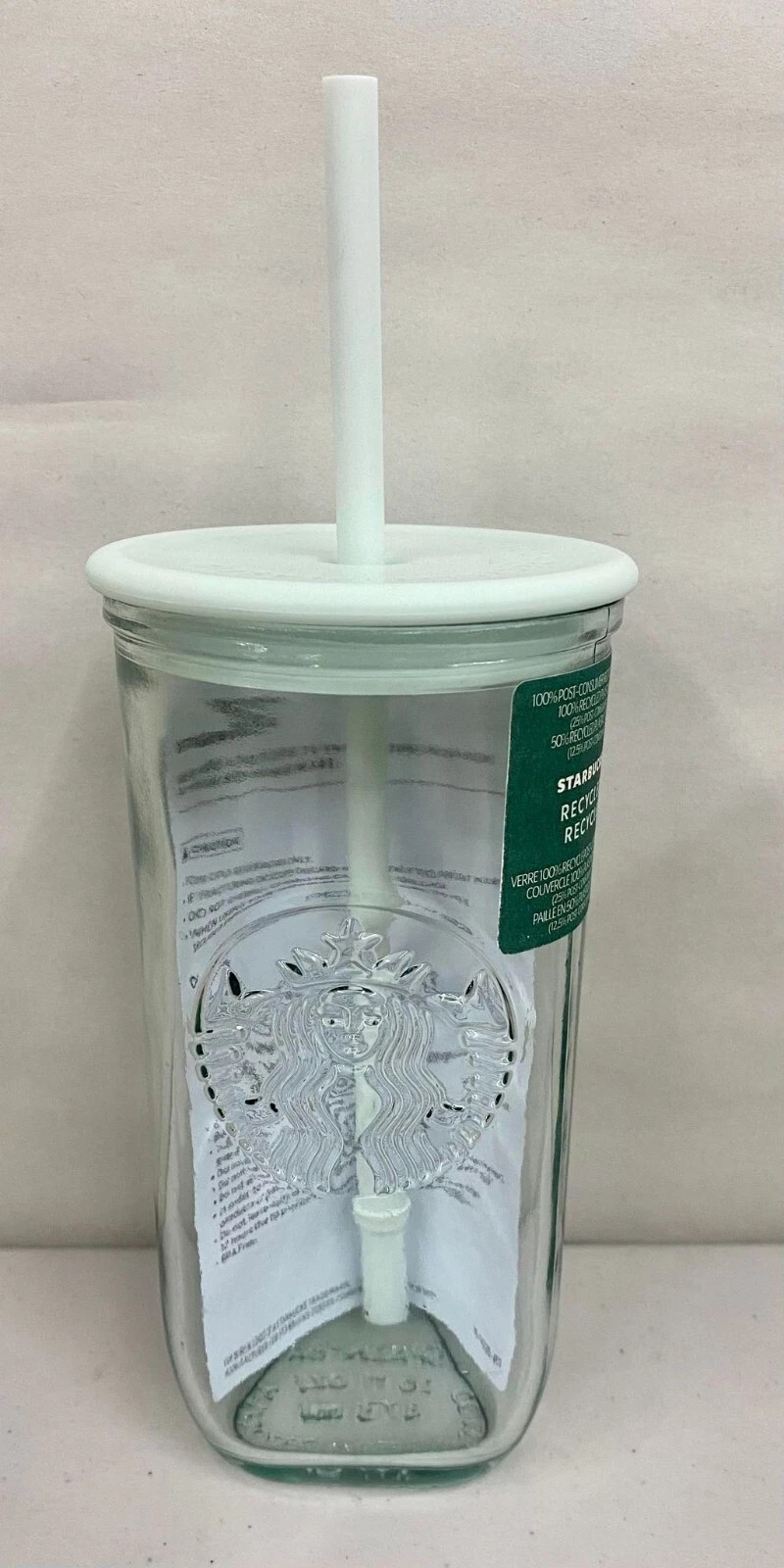 NEW Starbucks Recycled Glass Triangle Bottom Cold Cup Tumbler 16 oz Mint Green