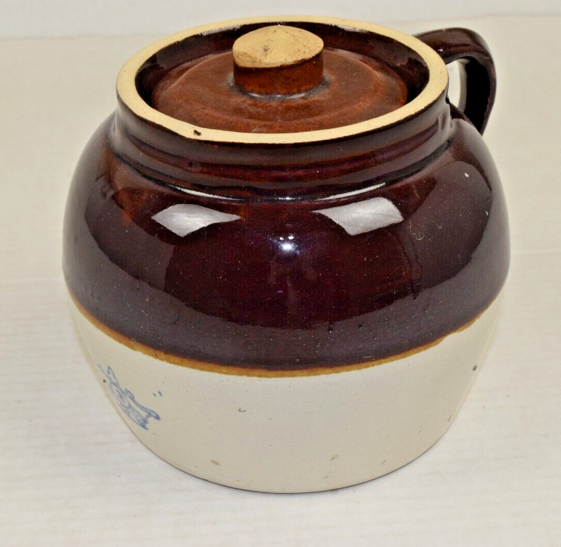 Vintage Robinson Ransbottom Pottery MCM Two Tone Stoneware Bean Pot with Lid
