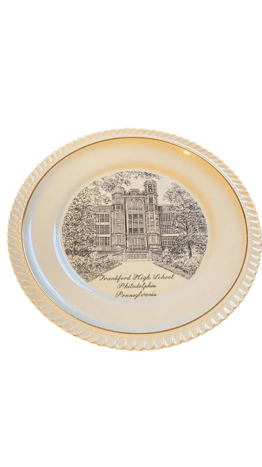 Frankford High School Philadelphia PA Commemorative Plate Gold Trim Vintage