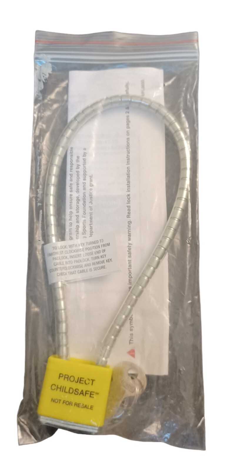 Project Childsafe Gun Lock Cable & 2 Keys New Sealed 