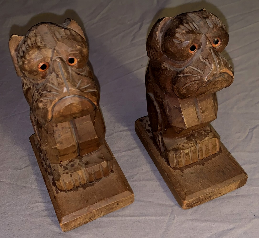 Great Set  Vintage  Folk Art  Boxer  Dog  Carved  Wooden  Bookends