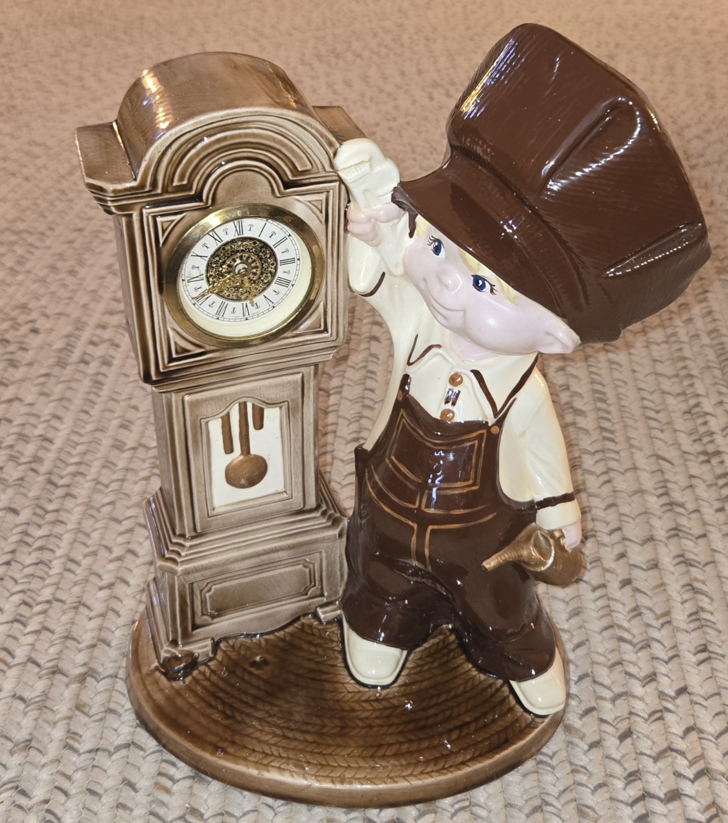 Vintage Byron Molds - Knockoff  Ceramic Engineer Grandfather Clock Wind Up