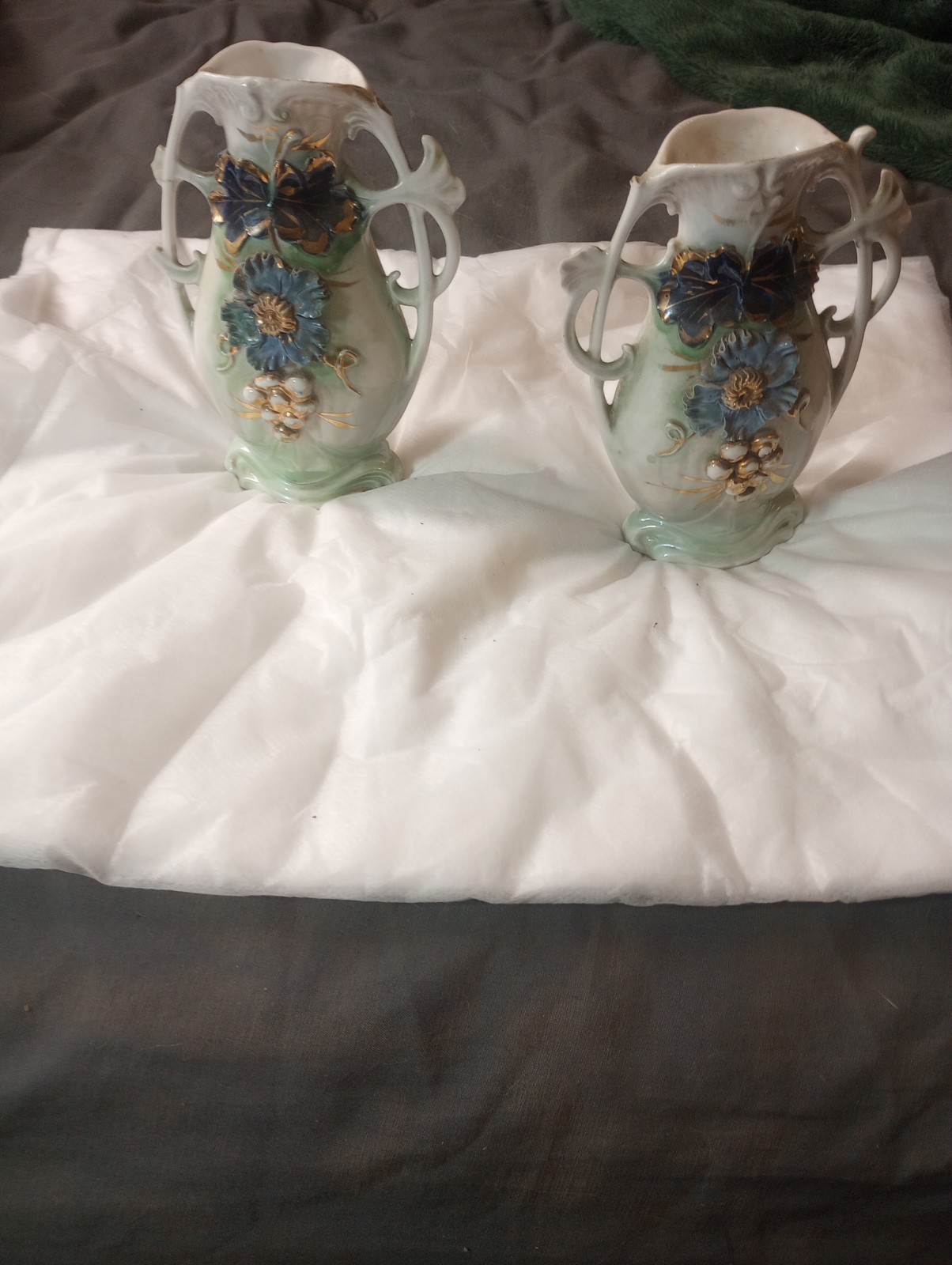 set of 2, Antique Souvenir Porcelain Bud Mini Vase Germany Gilt Floral set of 2, Antique Souvenir Porcelain Bud Mini Vase Germany Gilt Floral