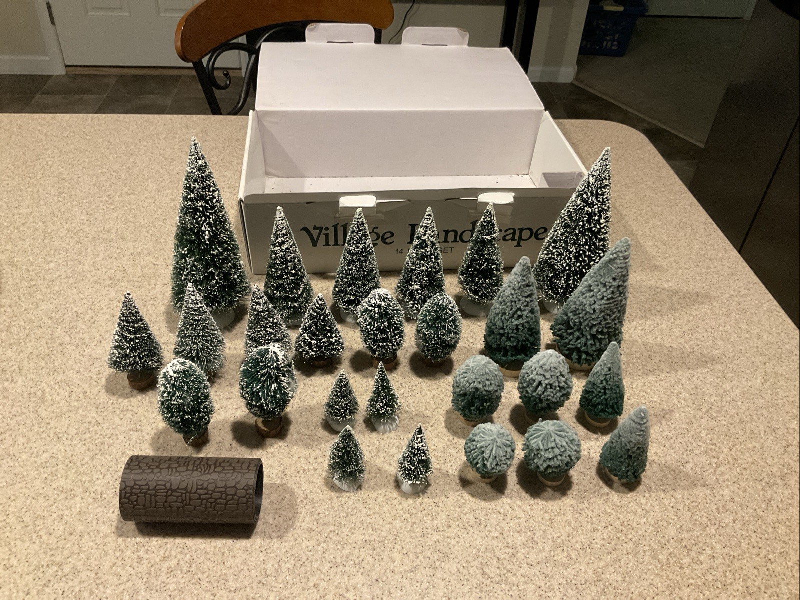 Dept 56 Frosted Pine Trees & Bushes & Cobblestone Road 27 Piece Lot 3”-8” EUC