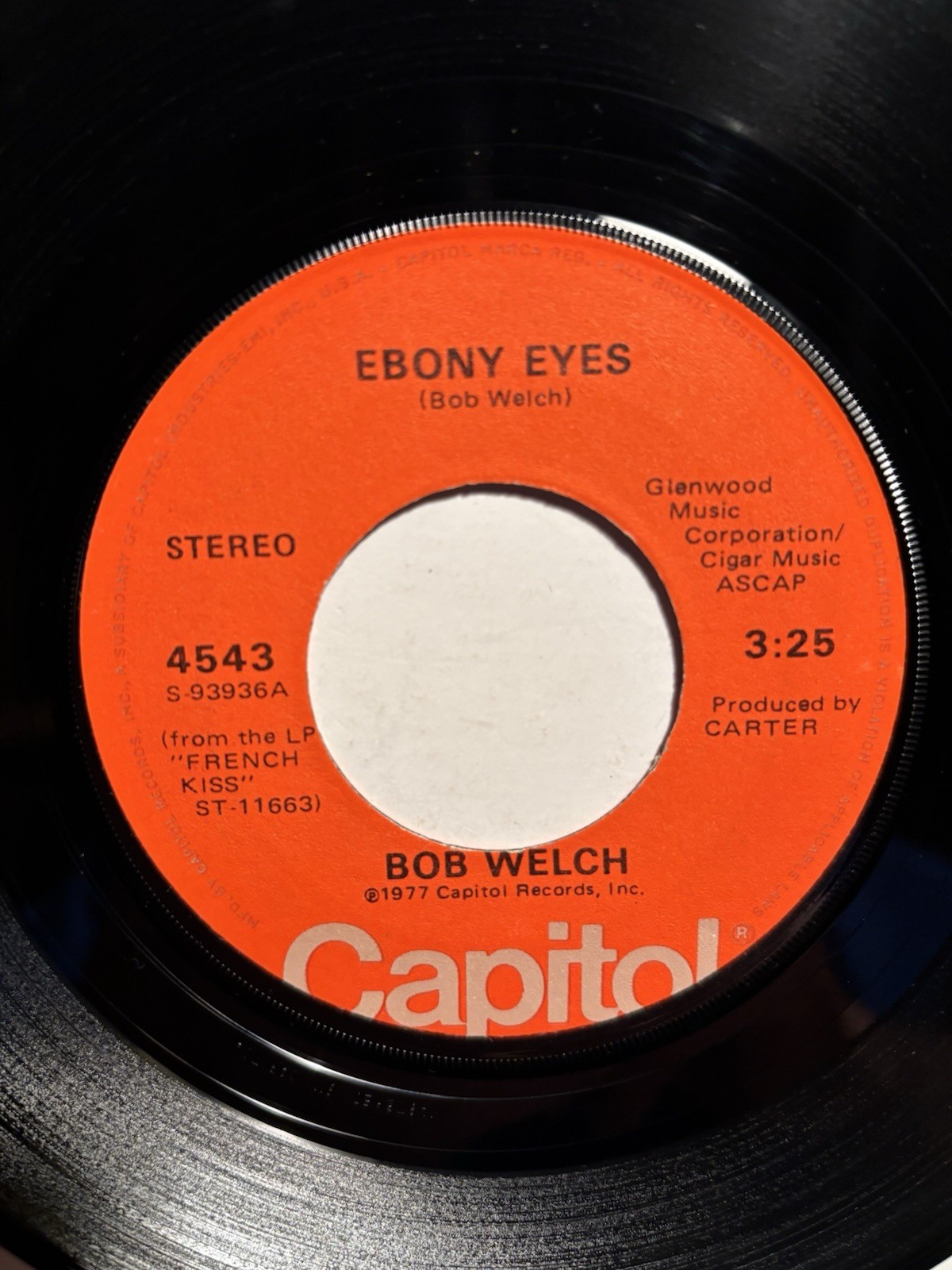 Bob Welch “Ebony Eyes” Capitol 7” 45 Strong VG+