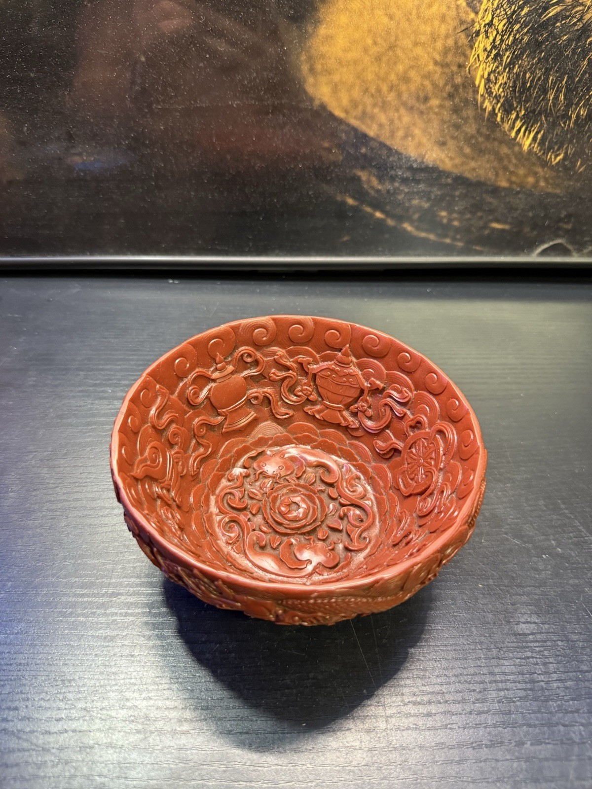 Vintage National Palace Museum Taiwan Red Cinnabar Style Dragon Bowl Chinese Vintage National Palace Museum Taiwan Red Cinnabar Style Dragon Bowl Chinese