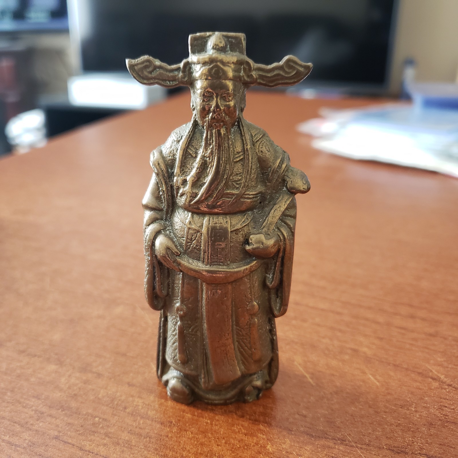 Vintage Solid Brass Ancient Chinese Figure. Pre Owned.
