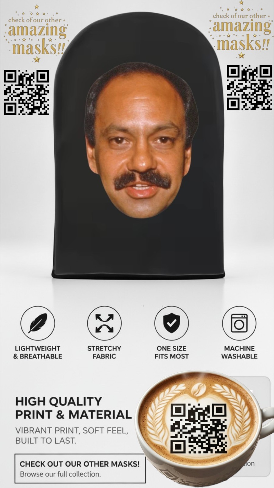 Tommy Chong And Cheech Marin 2x Mesh Face Mask Costume Halloween Party Pot Weed