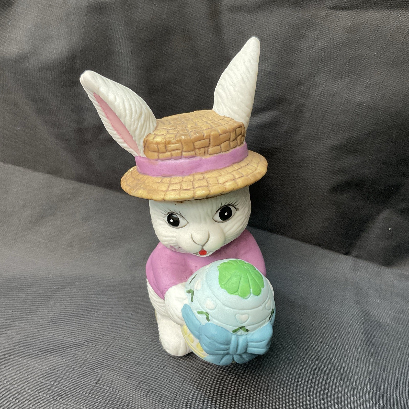 Vintage Easter Bunny Rabbit with Hat and Egg Figurine