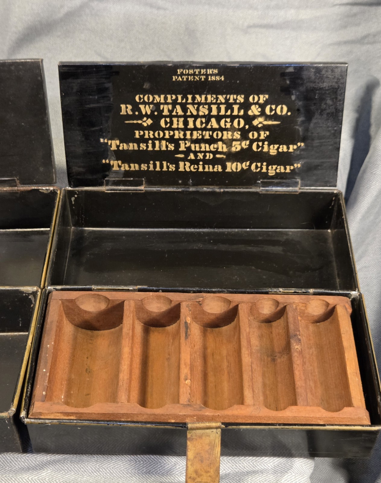 Antique 1884 Tin Cigar Advertising Money Box / Change Till – R.W. Tansill & Co