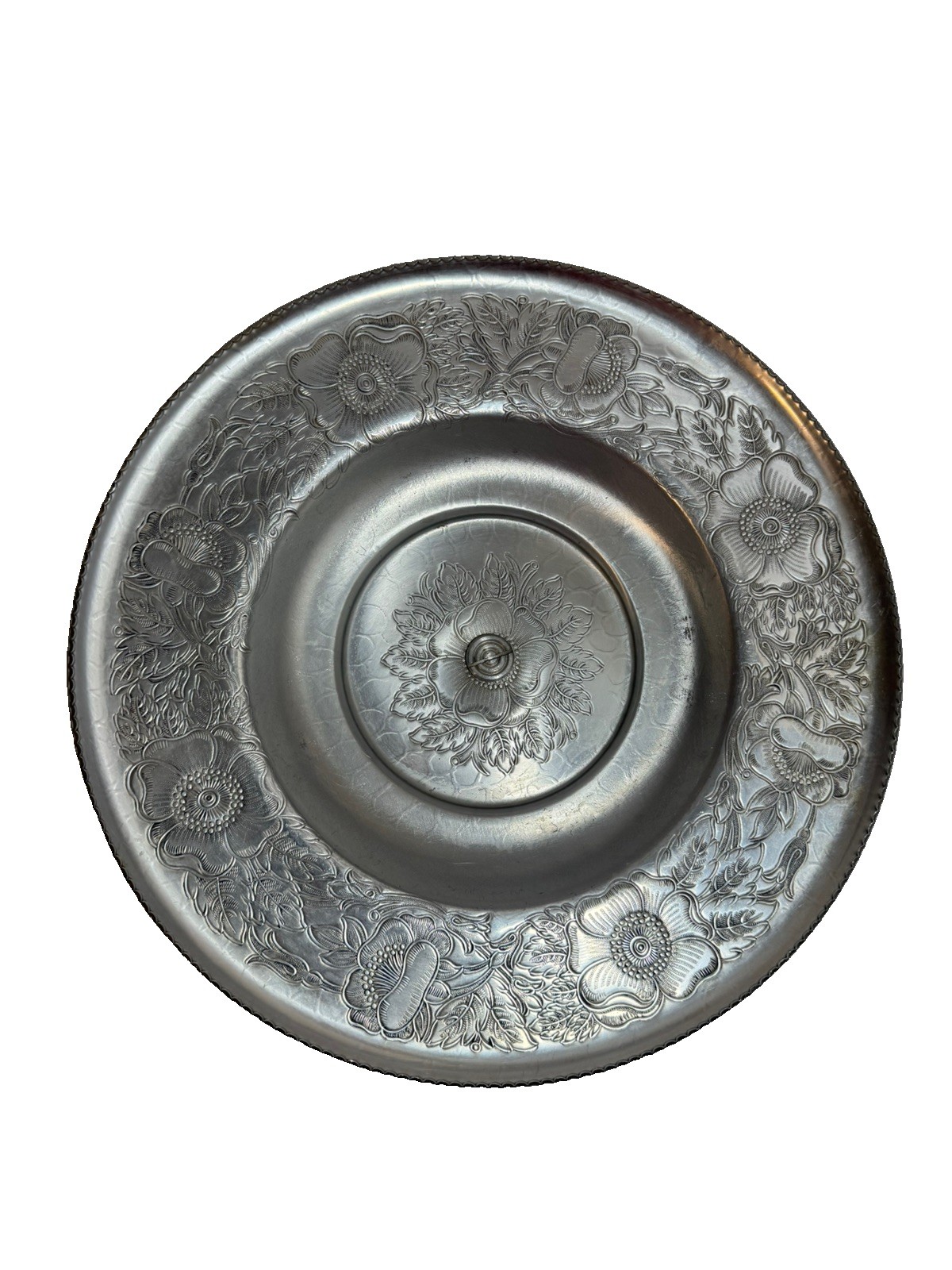 Vtg Wilson Specialties Hand Wrought Aluminum Floral Lazy Susan Platter Tray 11.5