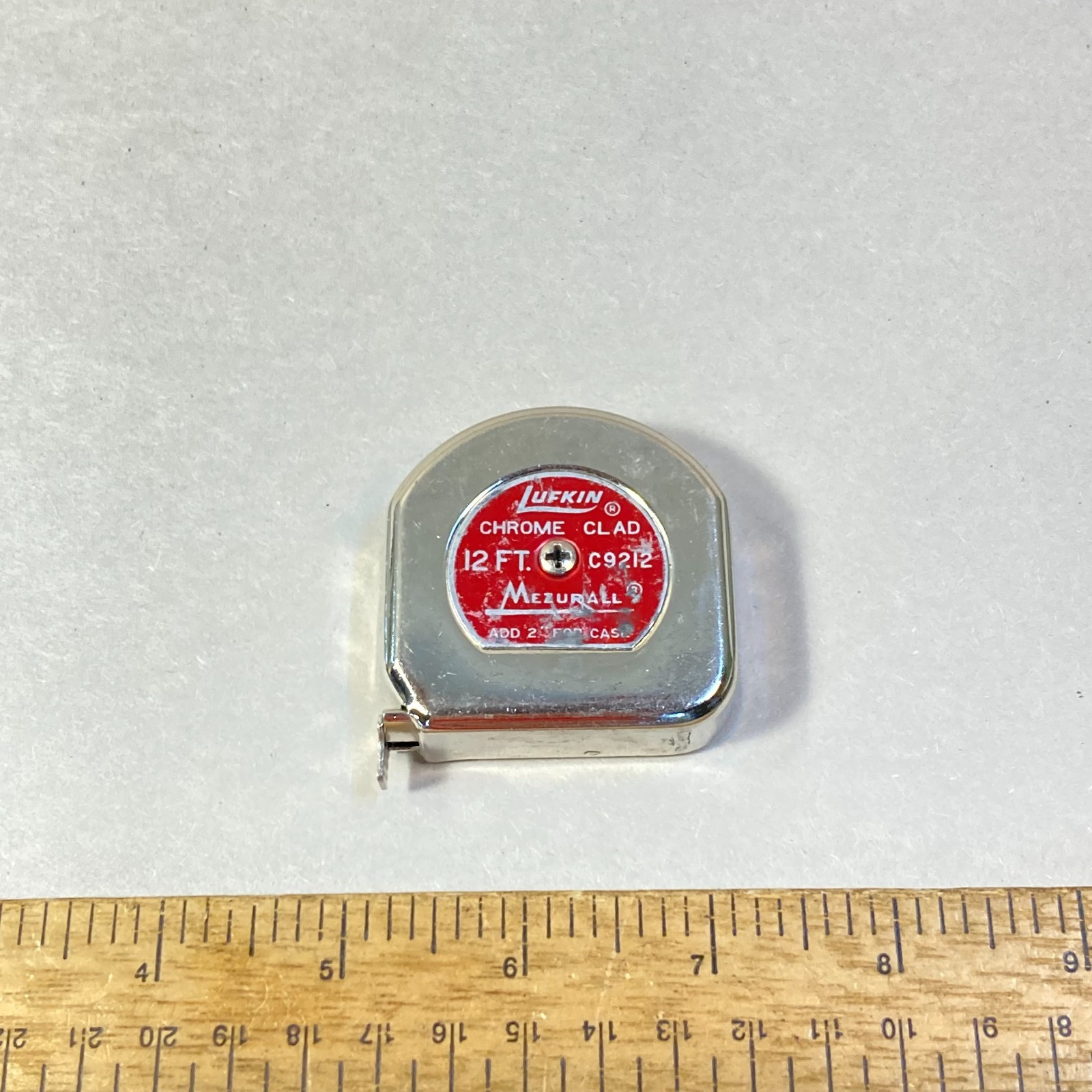 Vintage Lufkin Tape Measure Mezurall 12ft. Chrome Clad #C9212 USA