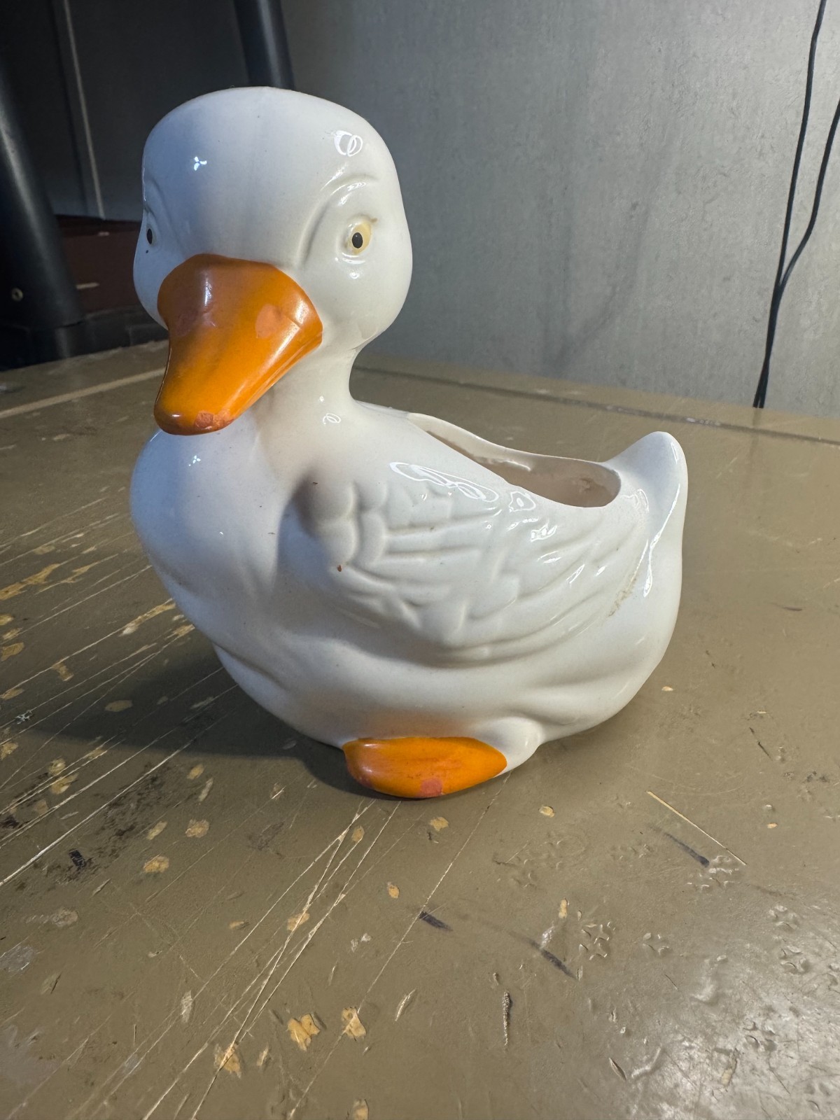 vintage white ceramic duck planter, featuring a glossy glaze vintage white ceramic duck planter, featuring a glossy glaze
