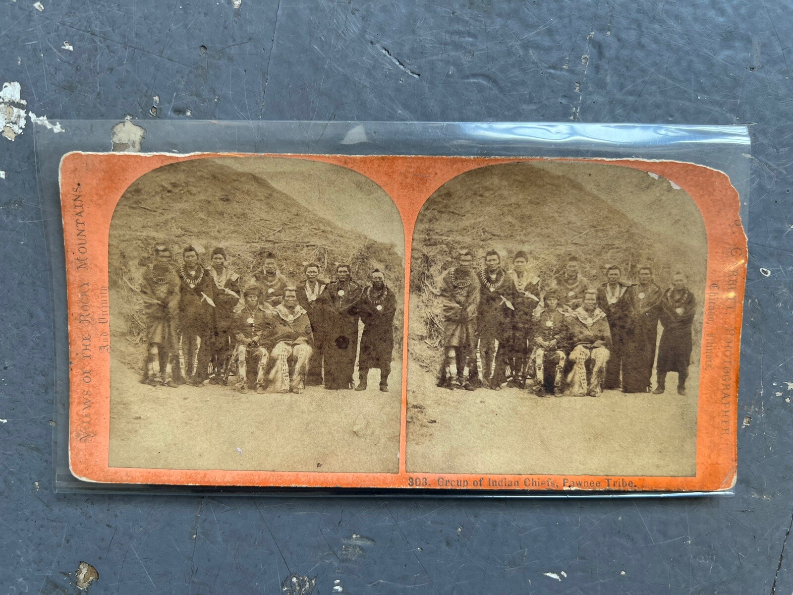 RARE Pawnee Indian CHIEFS Stereoview Photo by J. Carbutt from around 1866
