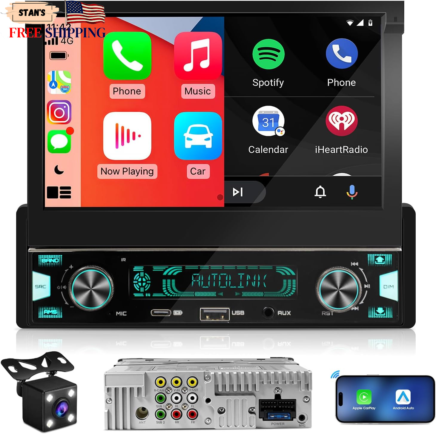 Single Din Flip-Out Touchscreen Radio: 7 Inch Wireless CarPlay Android Auto Single Din Flip-Out Touchscreen Radio: 7 Inch Wireless CarPlay Android Auto
