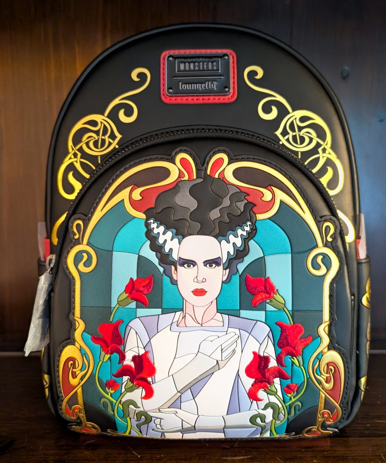 LOUNGEFLY Universal Monsters Bride Frankenstein Stained Glass Mini Backpack NWT 