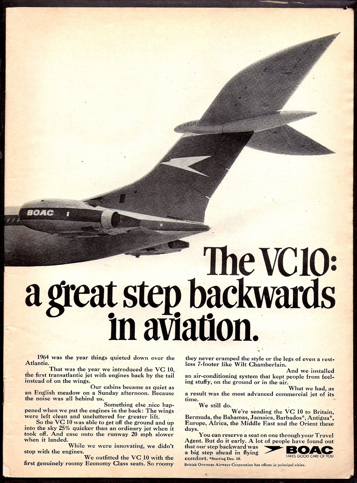 1967 BOAC British Overseas Airways Super VC-10 Jet Aircraft Vintage Travel AD
