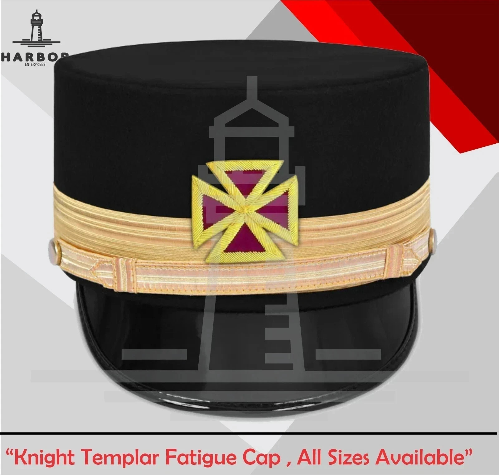 Knights Templar Past Grand Commander Black Gold Metal Fatigue Hat Regalia