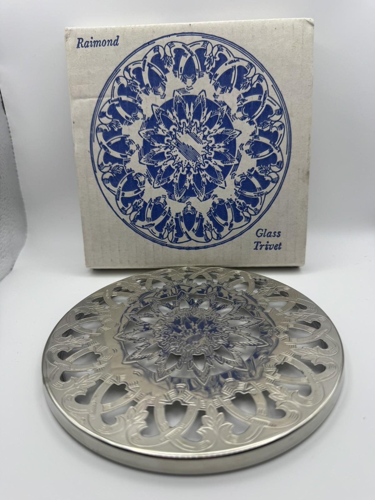  Vintage Raimond #254 Silver-Plated Glass Trivet Italy