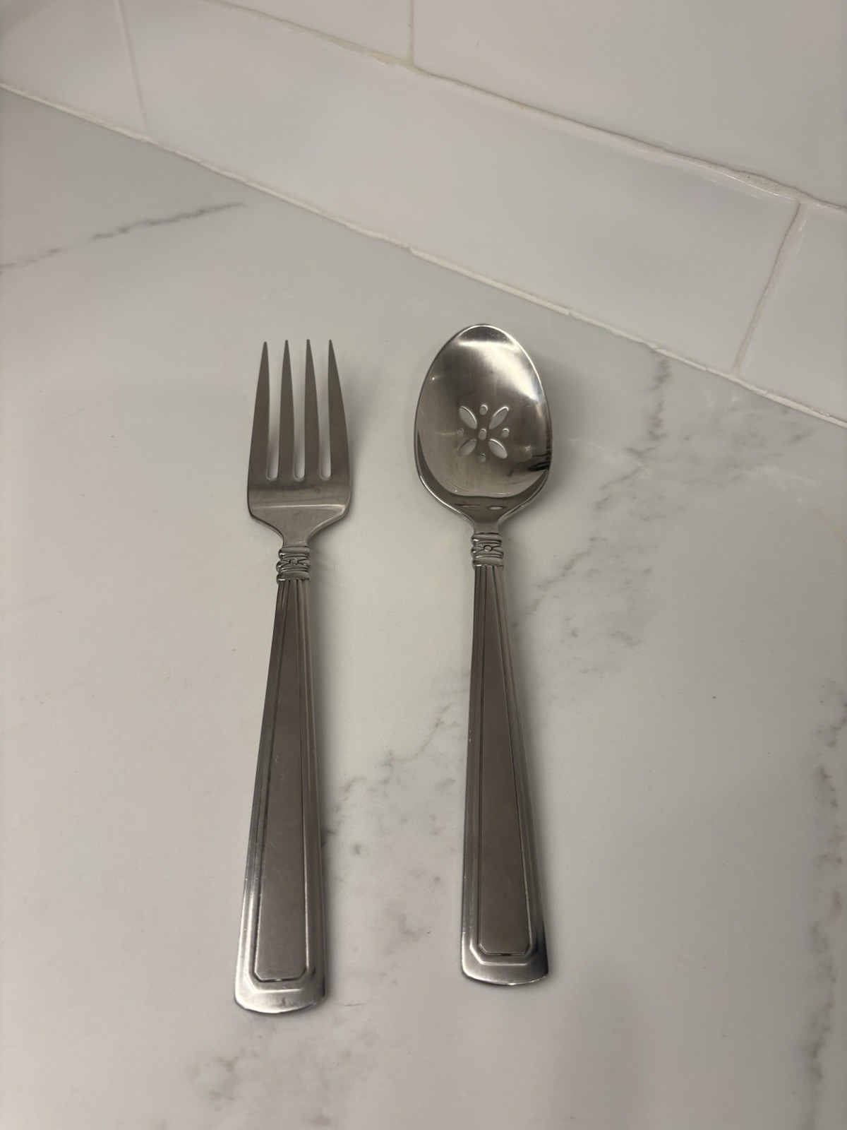 Longaberger Woven Traditions Serving Slotted Spoon & Fork Stainless USA