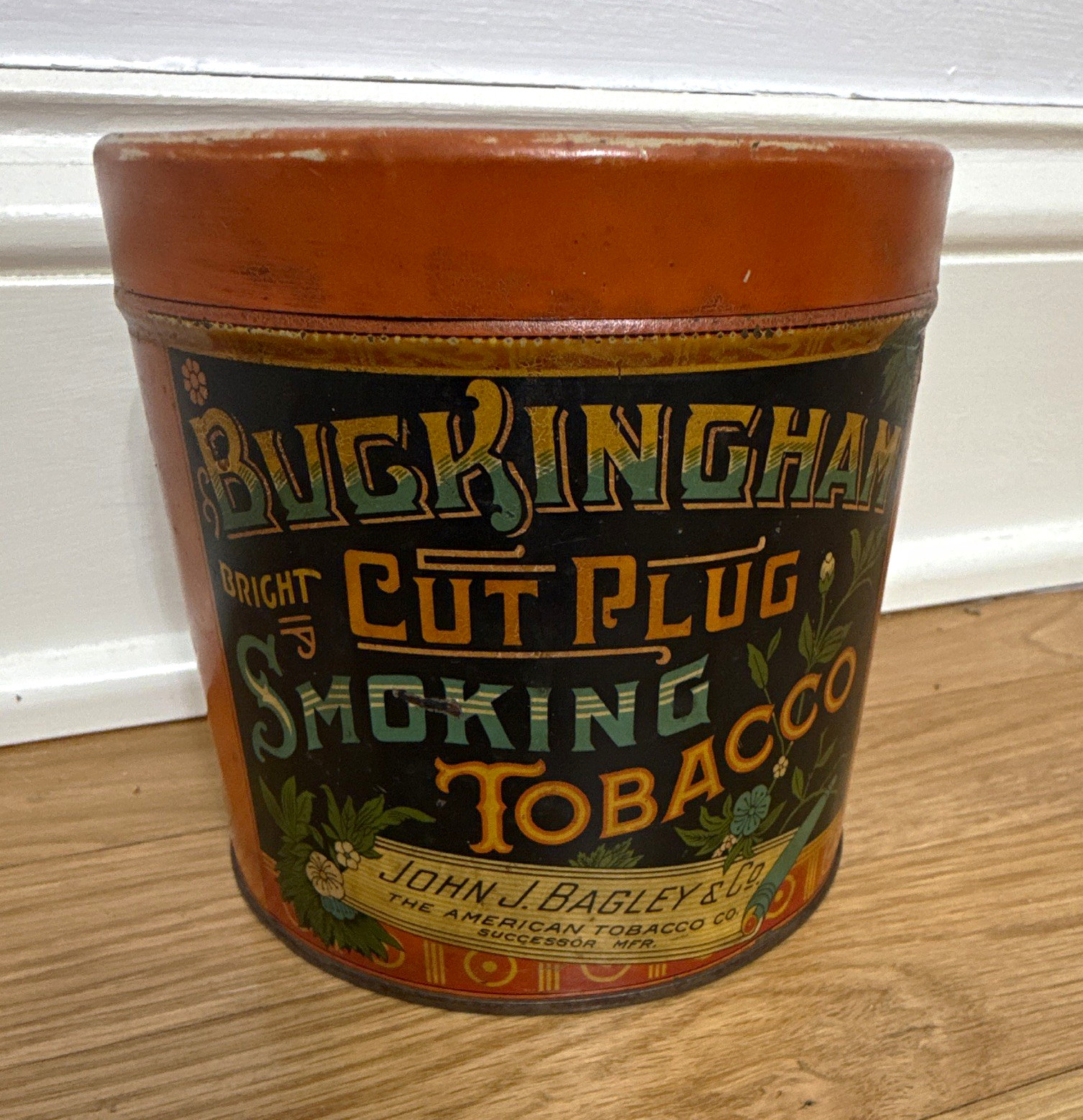 Buckingham Bright Cut Plug Smoking Tobacco Tin Can w/ Lid John J. Bagley & Co