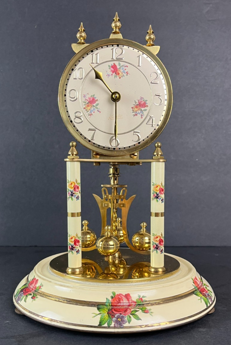 Kundo Anniversary Clock Brass Enamel Floral Kieninger Obergfell Tested Working