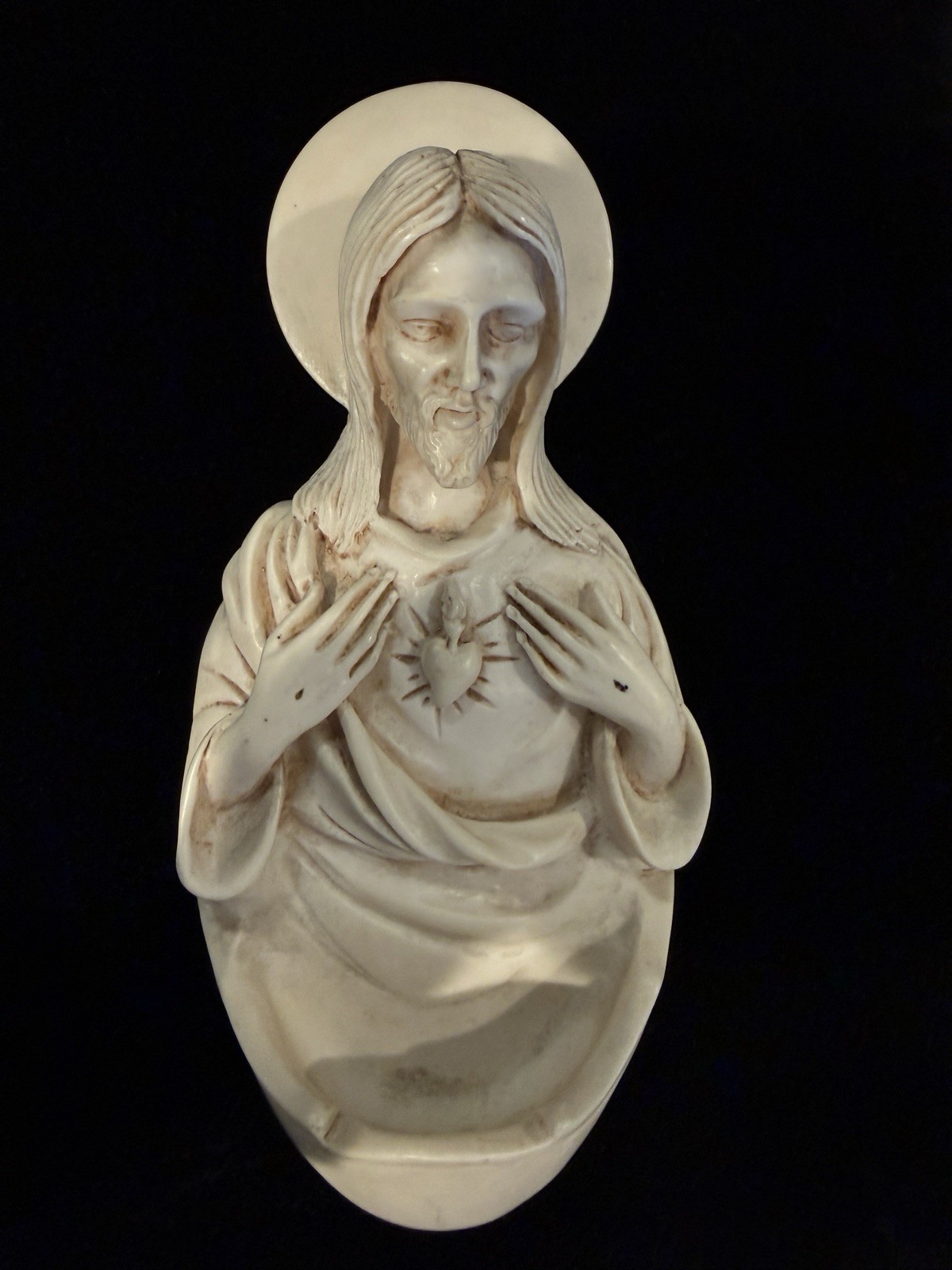 Vintage European Catholic Jesus Burning Sacred Heart - Holy Water Font Vintage European Catholic Jesus Burning Sacred Heart - Holy Water Font