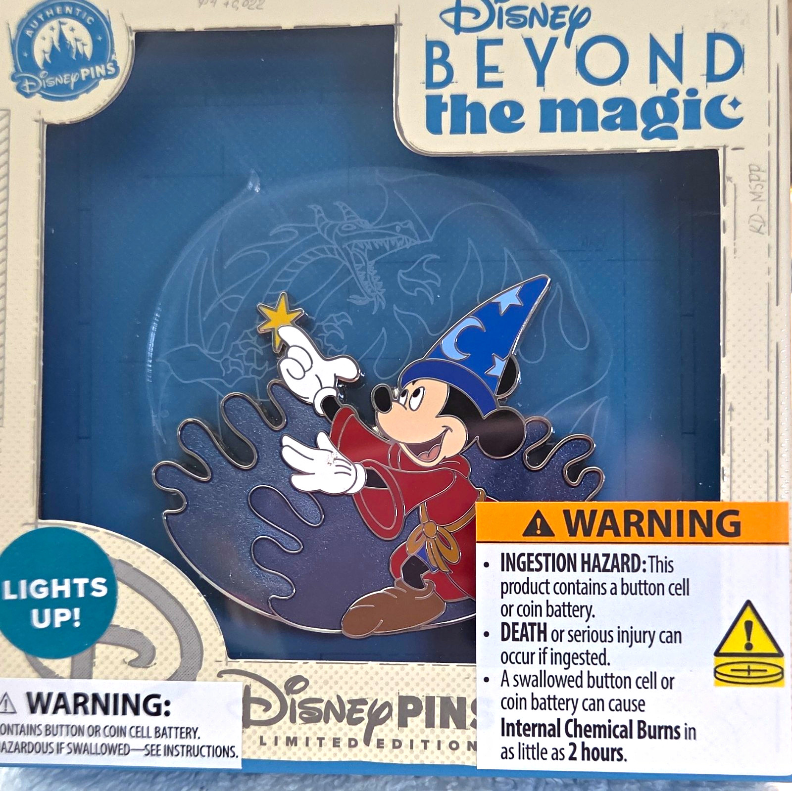 Disney BEYOND the Magic Mickey Mouse Fantasia Sorcerer Light-Up Pin LE 2026