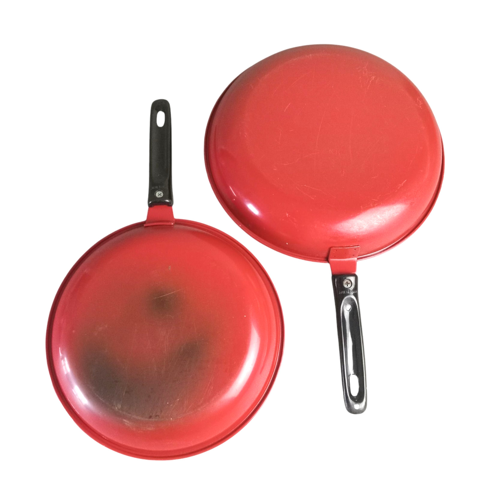 Two Vintage 1950\'s Red Metal Enamel Ware Enamelware 9\