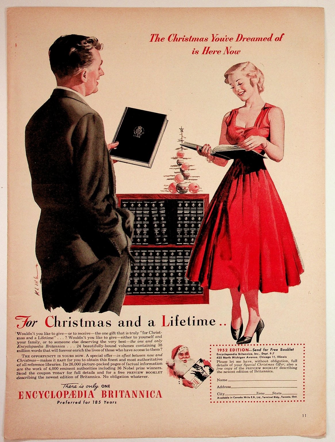 1952 Encyclopaedia Britannica Christmas Magazine Ad Kling Art 1952 Encyclopaedia Britannica Christmas Magazine Ad Kling Art