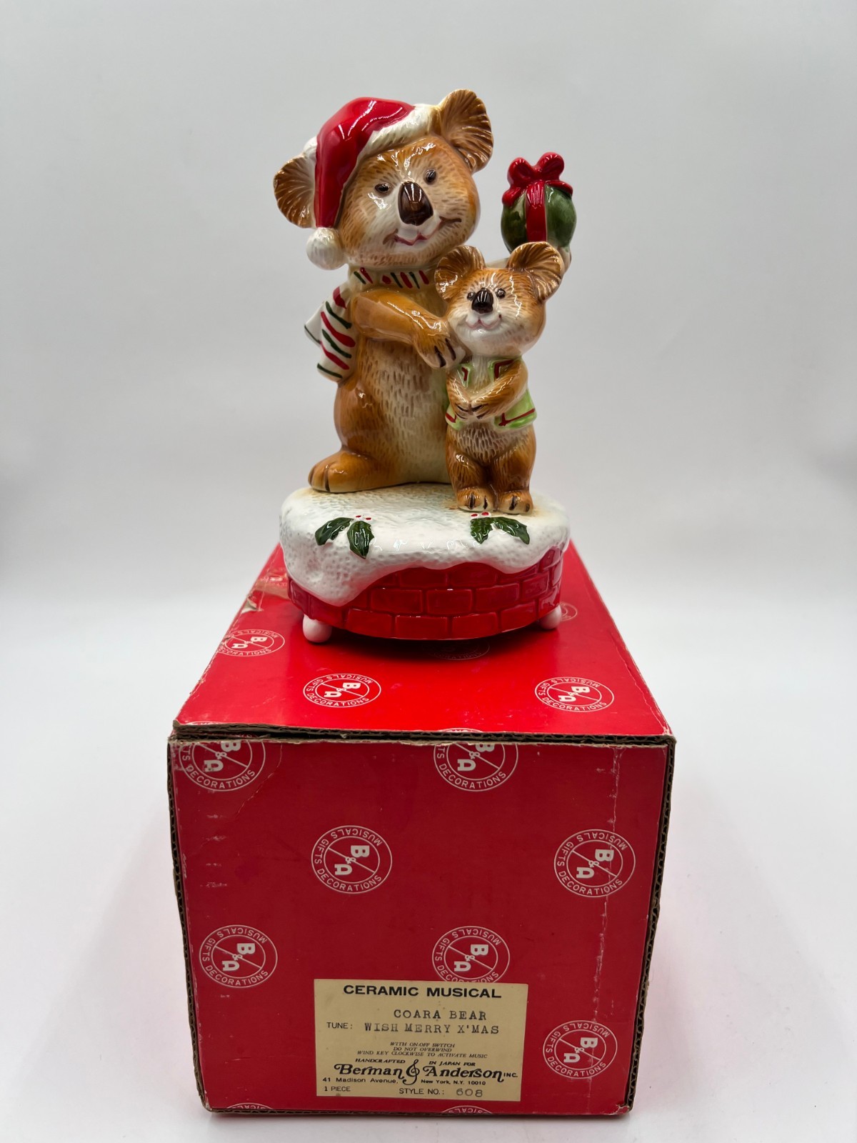 VTG 1979 Berman & Anderson Ceramic Musical Koala Bear Christmas Figurine Japan