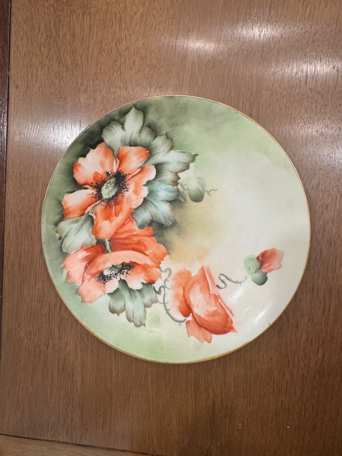 Antique Porcelain Cabinet Plate Handpainted Poppy Flowers 7.5 Inches