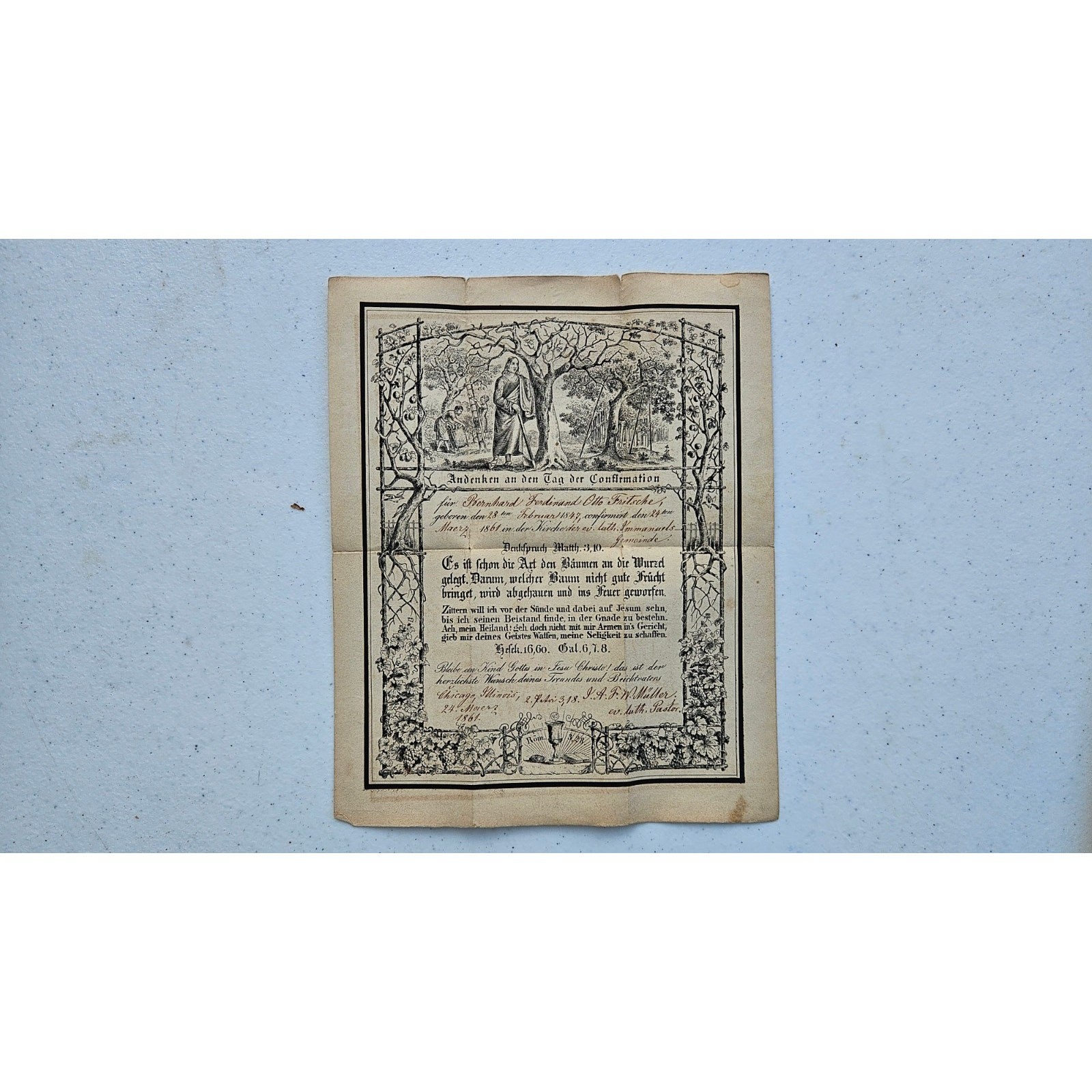 Antique 1861 German Confirmation Certificate
