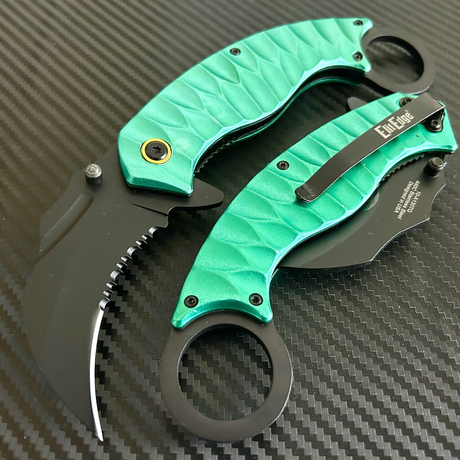 8.5” Green CSGO Tactical EDC Karambit Spring Assisted Open Blade Pocket Knife