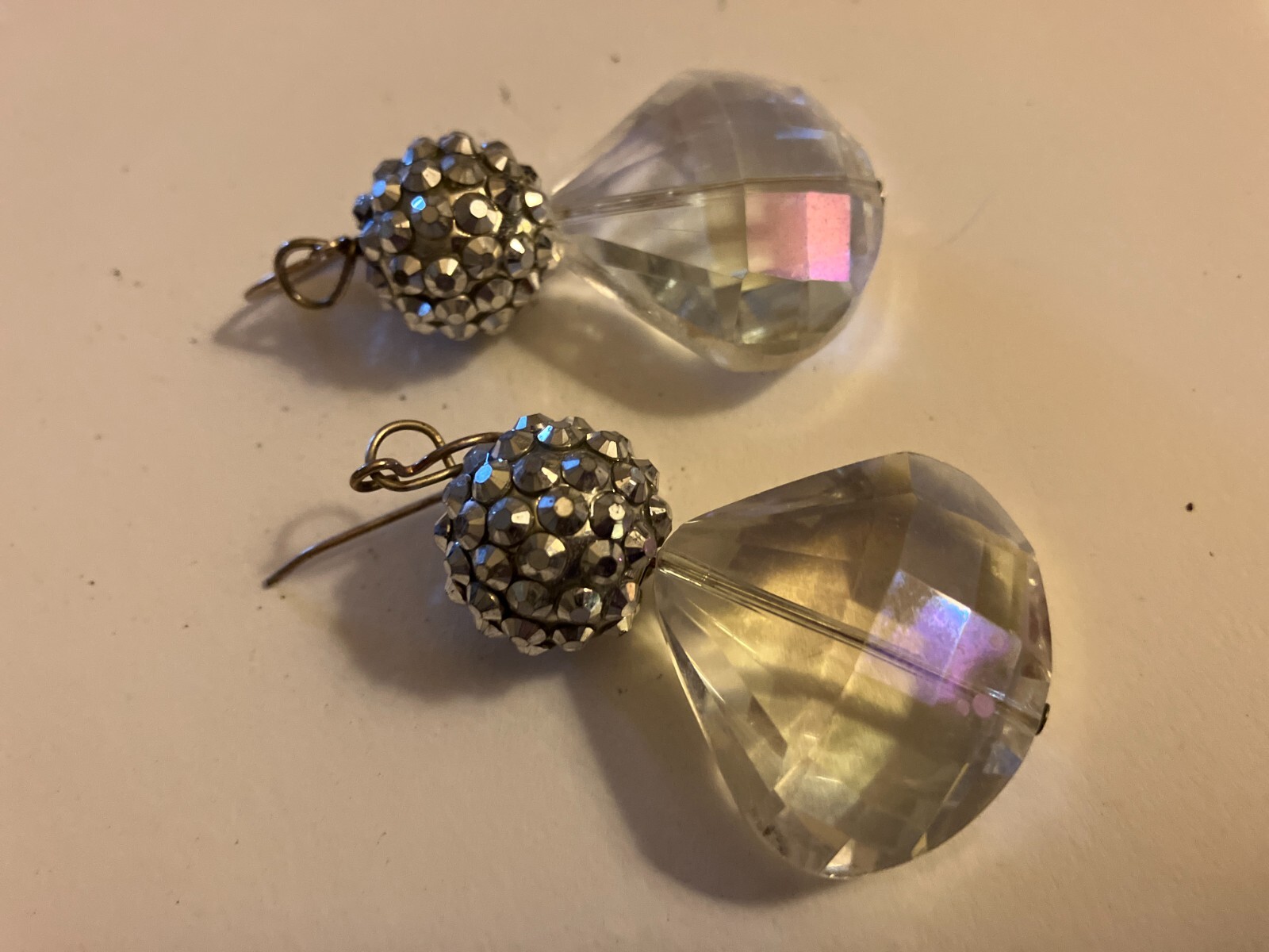 vintage estate clear bead with rhinestone pierced earrings