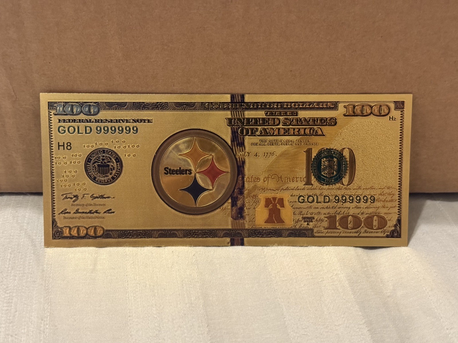 Pittsburg Steelers Football Gold Foil Plated Novelty $100 Banknote Collectible