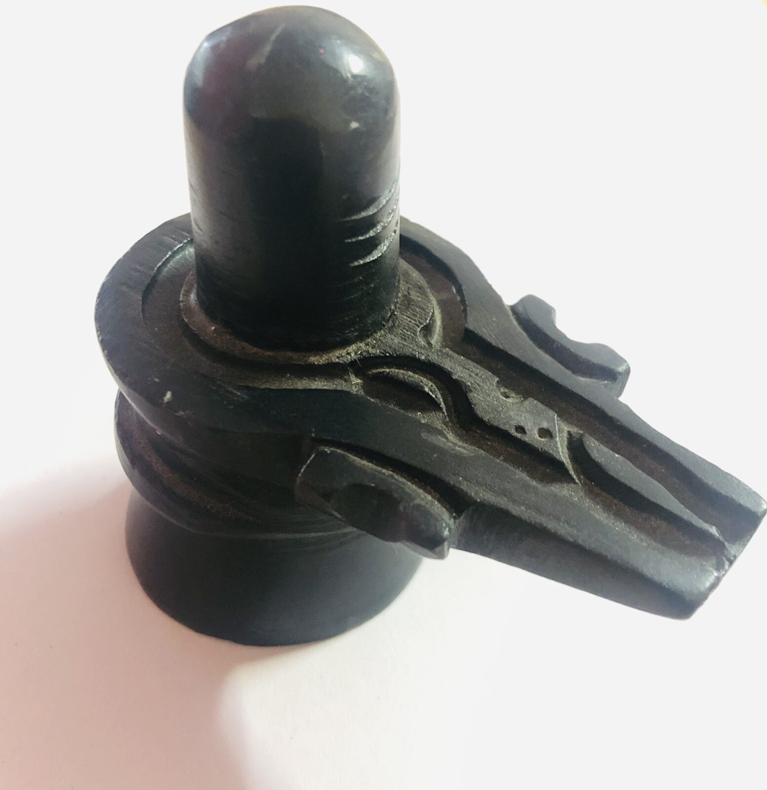 3 Inch Stone Shivling Handmade Hindu God Black Shiva Lingam Pooja / 