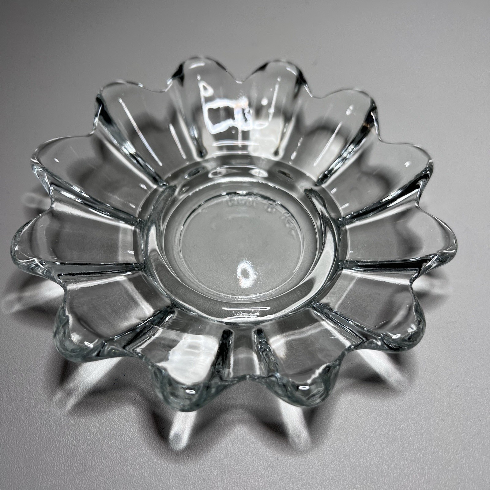Vtg Pressed Clear Glass Tray Scalloped Flower Edge Candle Holder Trinket