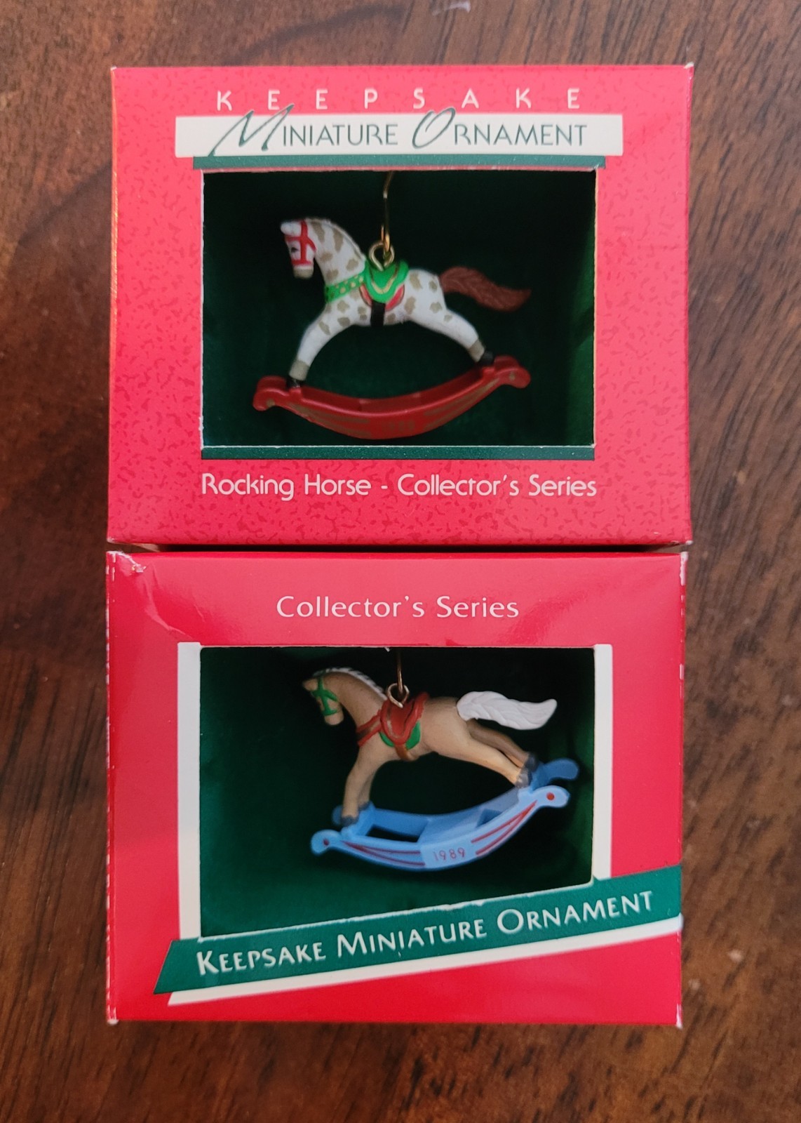 Vtg Hallmark Rocking Horse Ornament Lot Of 2: 1988 & 1989 Christmas Ornaments