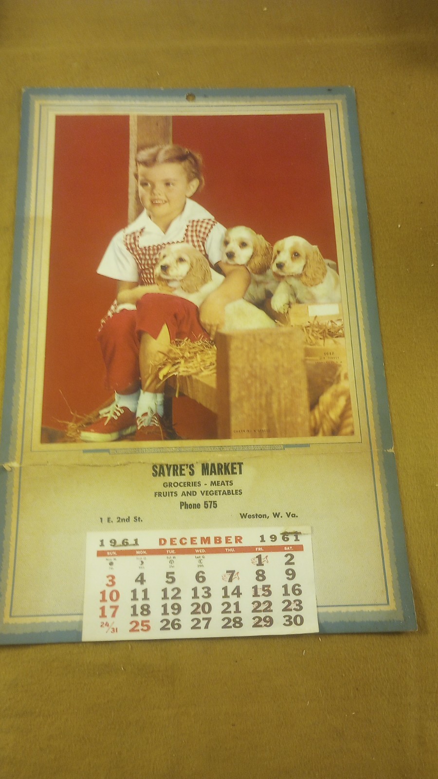 Vintage 1961 SAYRE\'S MARKET Weston WV Calendar Charming Princess\