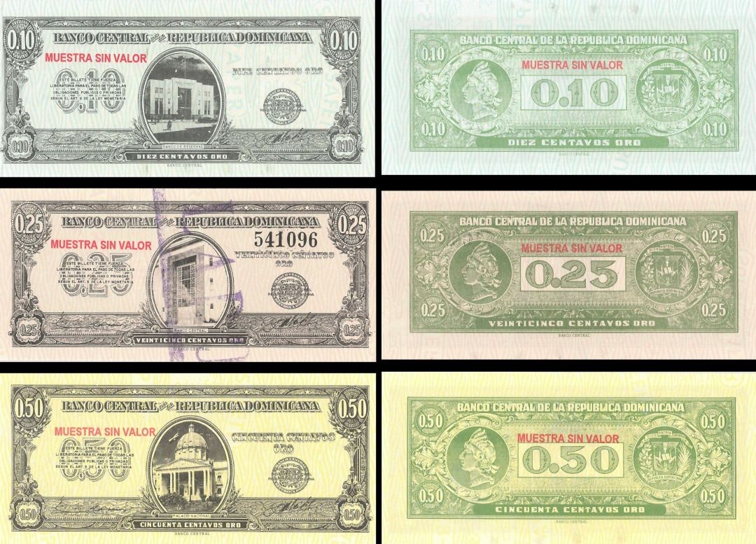 Dominican Republic - Set of 3 - 10, 25, & 50 Centavos - Specimens P-86, 88a, & Dominican Republic - Set of 3 - 10, 25, & 50 Centavos - Specimens P-86, 88a, &