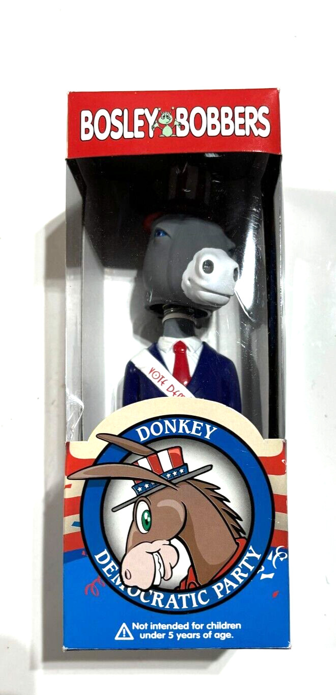 DEMOCRATIC PARTY DONKEY MASCOT POLITICAL BOBBLE BOBBING HEAD DOLL NEW MINT RARE